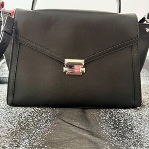 Michael Kors Black Structured Satchel Top Handle Silver Lock Crossbody Bag